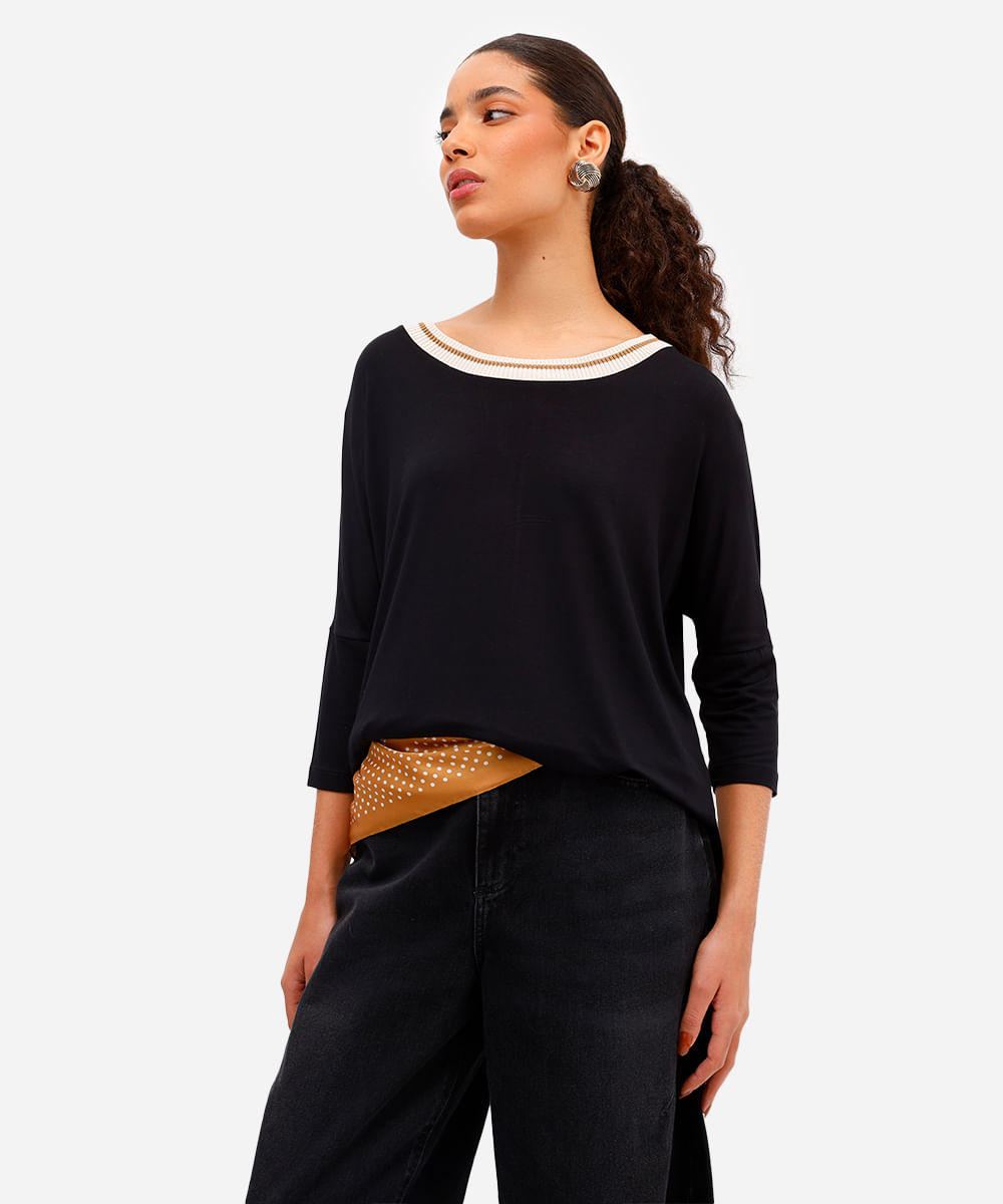 blusa feminina de viscose decote redondo preta