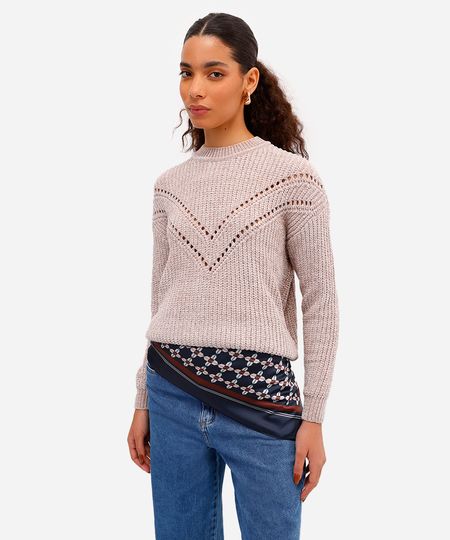 suéter feminino de tricot texturizado bege PP suéter feminino de tricot texturizado bege PP