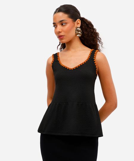 regata peplum feminina bordada texturizada preta M