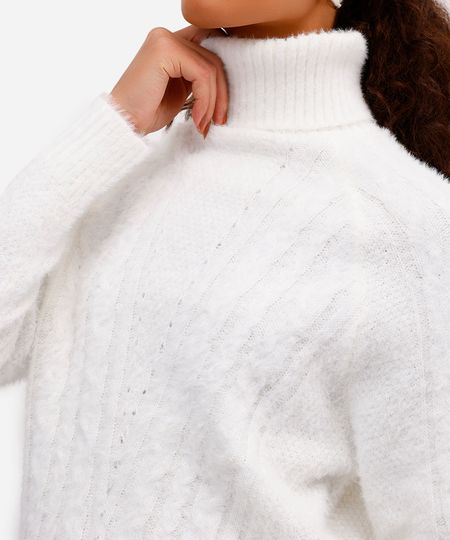 suéter feminino de tricot gola alta texturizado off white PP suéter feminino de tricot gola alta texturizado off white PP