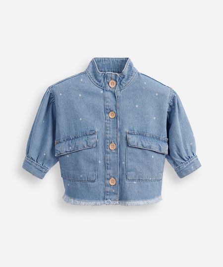 jaqueta jeans infantil bomber poá azul 2 jaqueta jeans infantil bomber poá azul 2