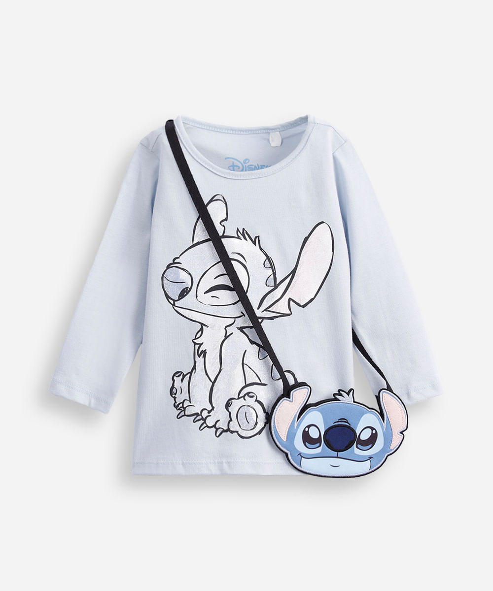 blusa infantil manga longa stitch algodão azul