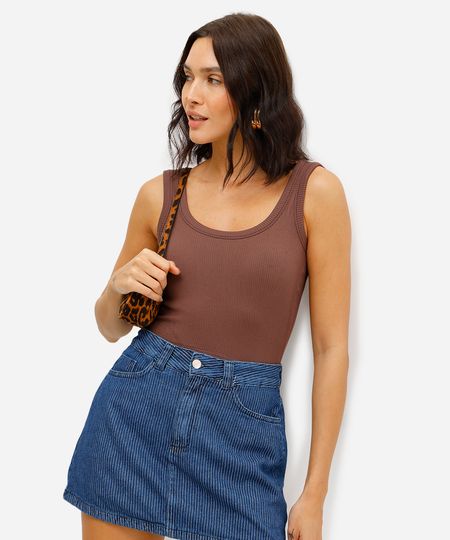 cropped básico feminino com bojo canelado marrom P