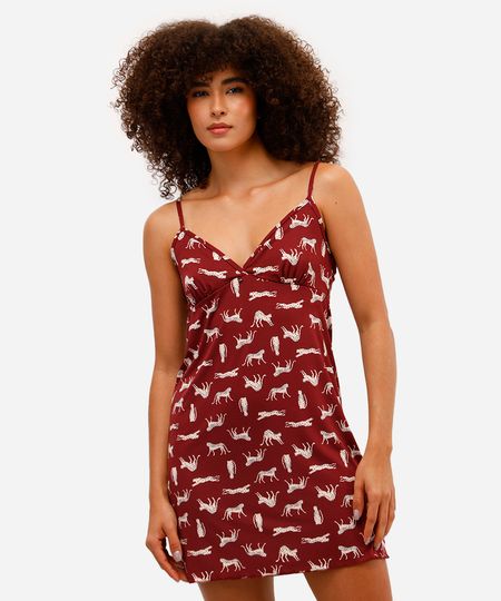 camisola feminina alça fina estampada vinho M