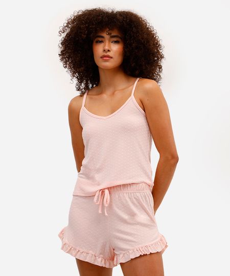 pijama short doll feminino texturizado rosa P pijama short doll feminino texturizado rosa P
