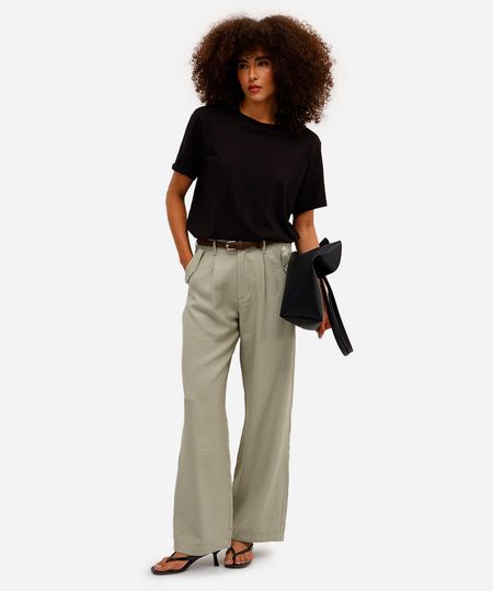 calça wide leg feminina de viscose verde 40 calça wide leg feminina de viscose verde 40