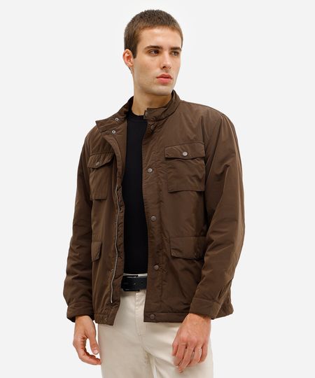 jaqueta parka masculina com bolsos marrom G jaqueta parka masculina com bolsos marrom G
