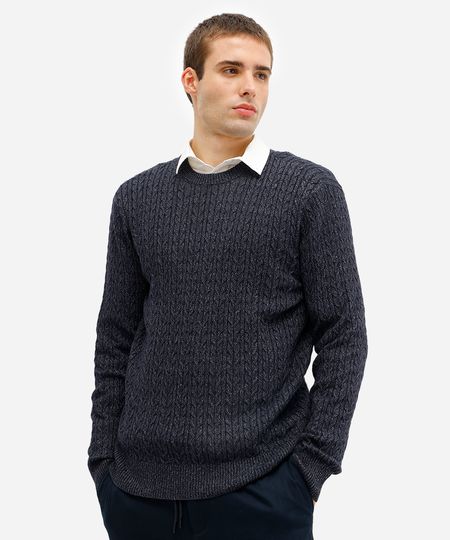suéter masculino de tricot texturizado azul G suéter masculino de tricot texturizado azul G