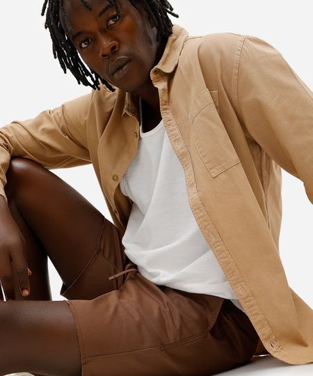 bermuda masculina de sarja jogger com bolsos marrom P bermuda masculina de sarja jogger com bolsos marrom P