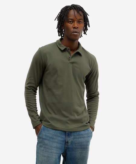polo básica masculina manga longa verde P polo básica masculina manga longa verde P