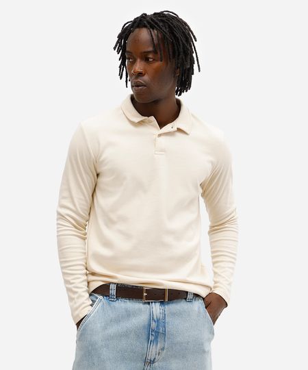 polo básica masculina manga longa bege G polo básica masculina manga longa bege G