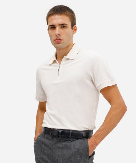 polo masculina de algodão manga curta com zíper off white G polo masculina de algodão manga curta com zíper off white G
