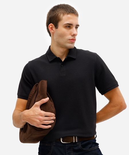 polo comfort masculina de algodão peruano texturizada preta G polo comfort masculina de algodão peruano texturizada preta G