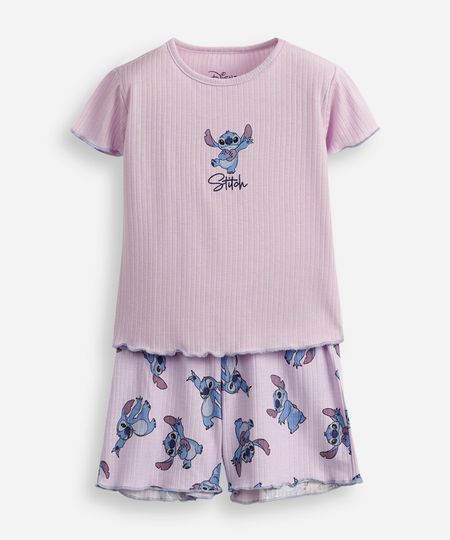 pijama curto infantil stitch lilás 6