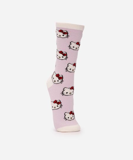 meia cano alto tricot hello kitty lilás 34-39 meia cano alto tricot hello kitty lilás 34-39