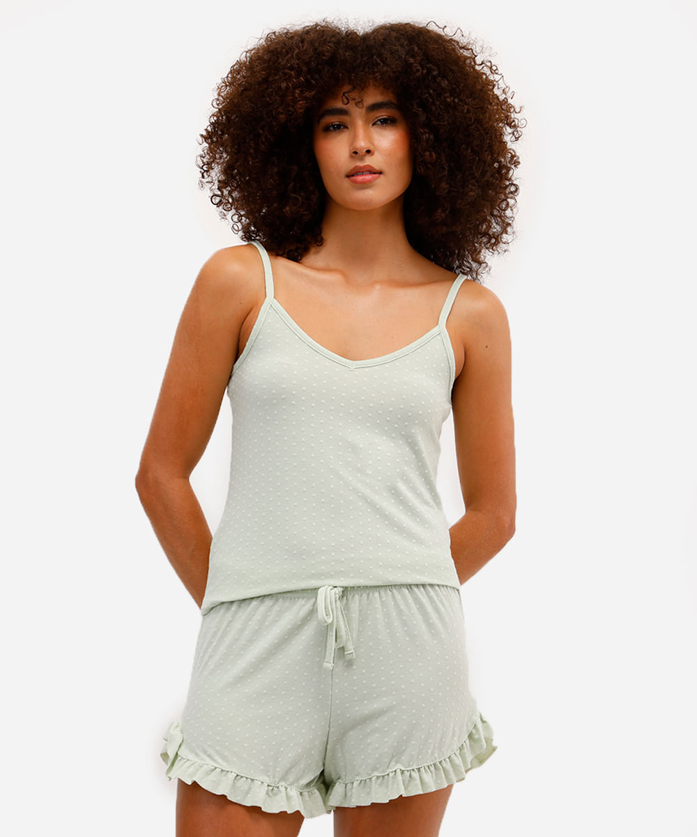 pijama short doll feminino texturizado verde