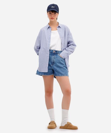 short feminino jeans cintura alta azul 34