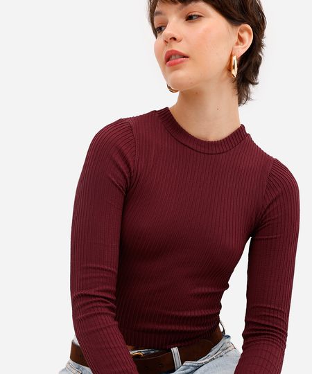 blusa feminina de poliamida canelada vinho M