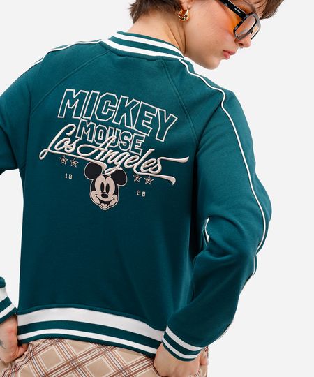 jaqueta bomber feminina de moletom felpado bordado mickey verde M