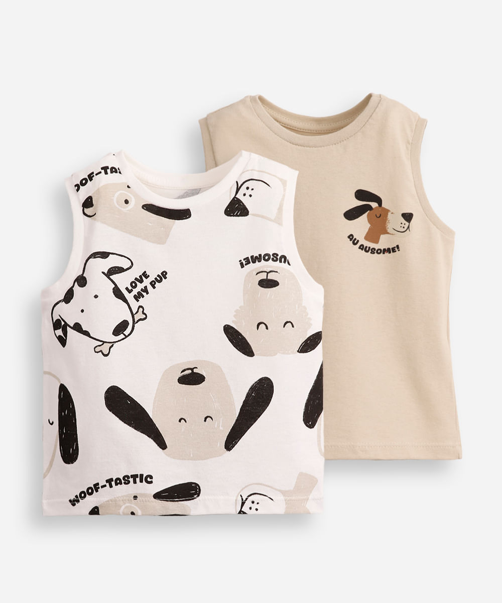 kit de 2 regatas infantis de algodão estampadas colorido