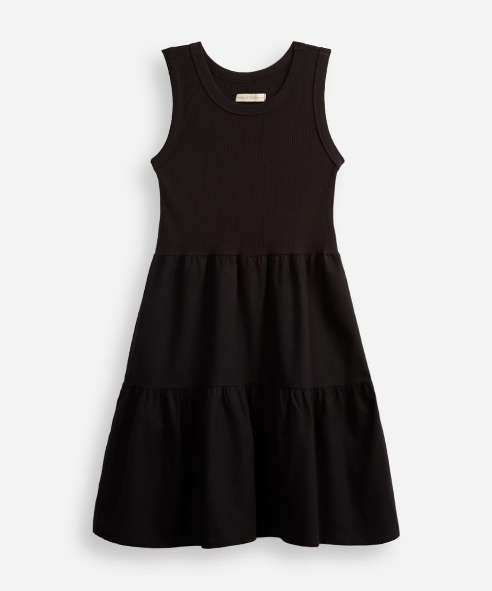 vestido juvenil de algodão com recortes preto