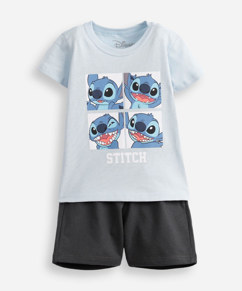 conjunto infantil manga curta stitch azul