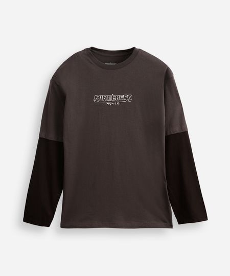 camiseta juvenil de algodão com sobreposição minecraft cinza 10 camiseta juvenil de algodão com sobreposição minecraft cinza 10