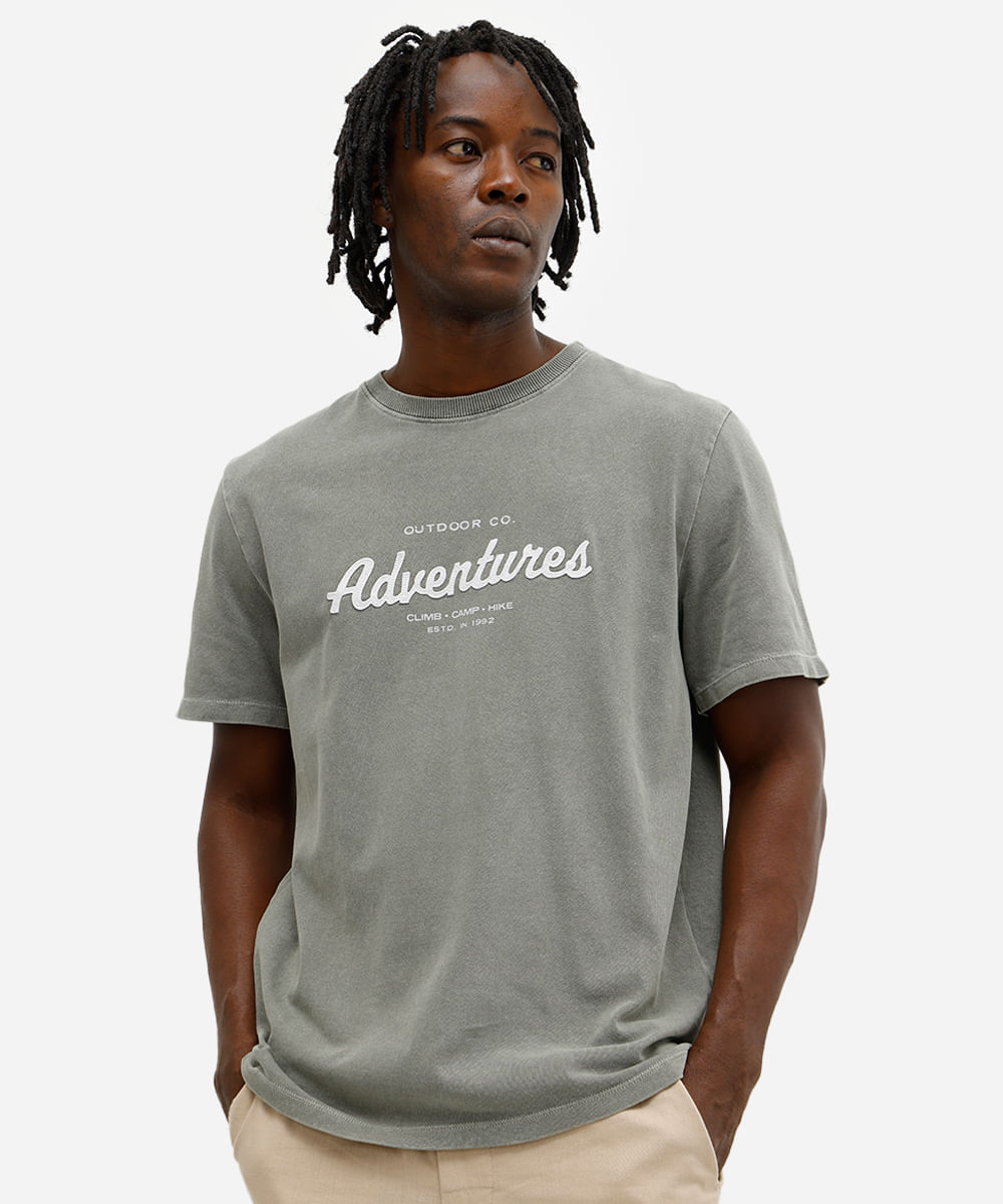 camiseta masculina de algodão adventures estonada verde