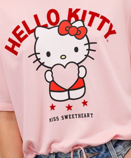 camiseta feminina de viscose hello kitty com amarração rosa M camiseta feminina de viscose hello kitty com amarração rosa M