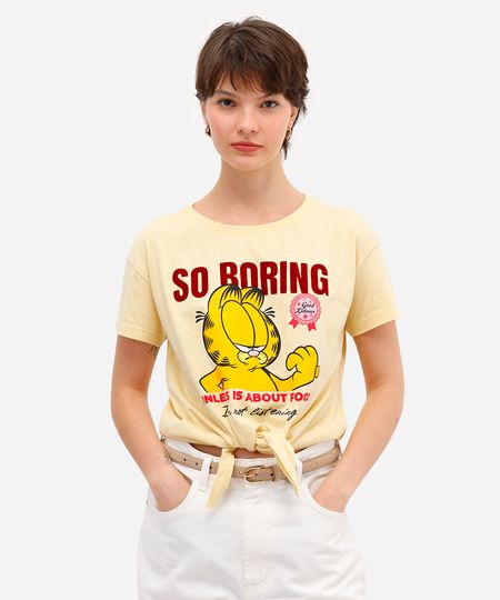 camiseta feminina de algodão garfield texturizada com amarração amarela M