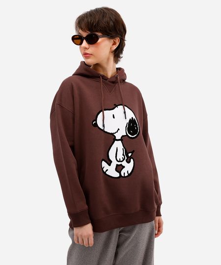 blusão feminino de moletom felpado com capuz snoopy marrom M