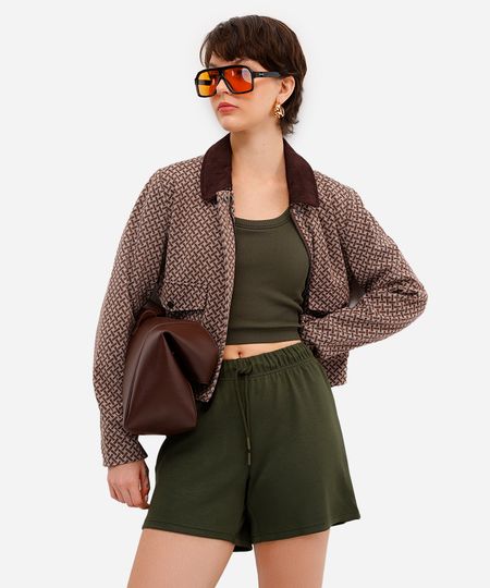 short básico feminino cós elástico verde P short básico feminino cós elástico verde P