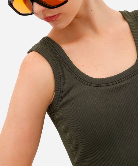 cropped básico feminino com bojo canelado verde P