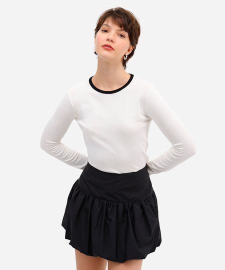 blusa básica feminina de tricot manga longa off white P