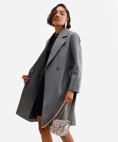 casaco trench coat feminino alongado cinza PP