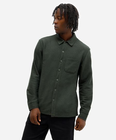 camisa masculina manga longa texturizada verde M camisa masculina manga longa texturizada verde M