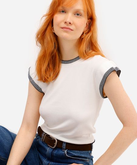 blusa feminina de tricot manga curta off white PP