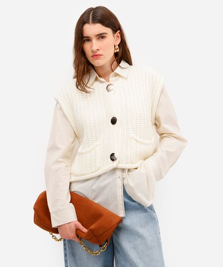 colete feminino de tricot com bolsos off white GG