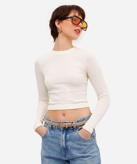 blusa feminina de poliamida canelada off white PP