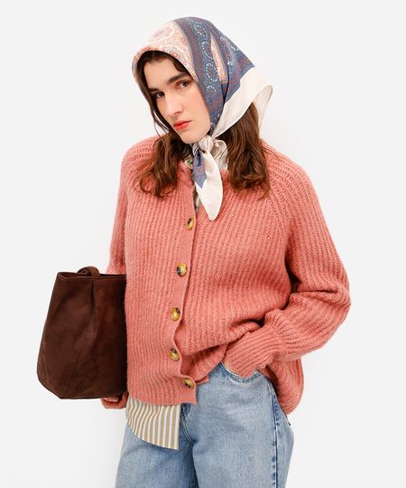 cardigan feminino de tricot texturizado rosa PP