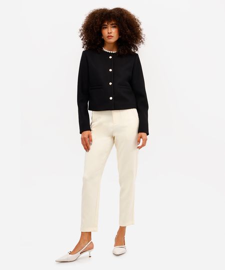 calça de alfaiataria feminina com pences amarela 40