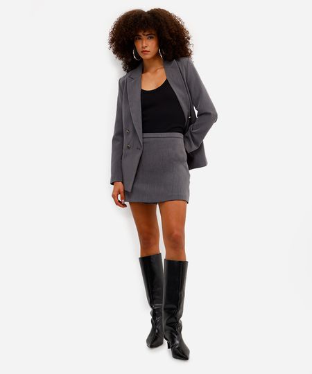 short saia feminino cintura alta cinza 38