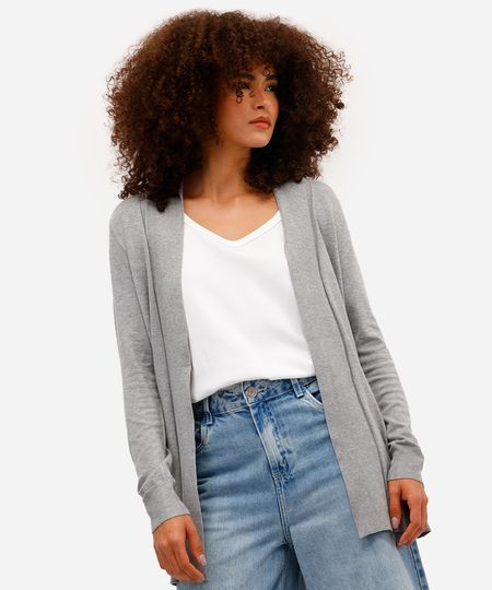 cardigan feminino de tricô detalhe canelado cinza G