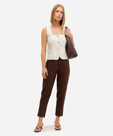 calça de alfaiataria feminina com pences marrom 38