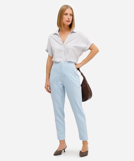 calça de alfaiataria feminina com pences azul 42