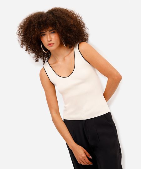 regata feminina de tricot off white PP