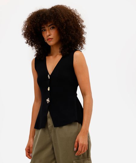 colete peplum feminino de tricot preto P