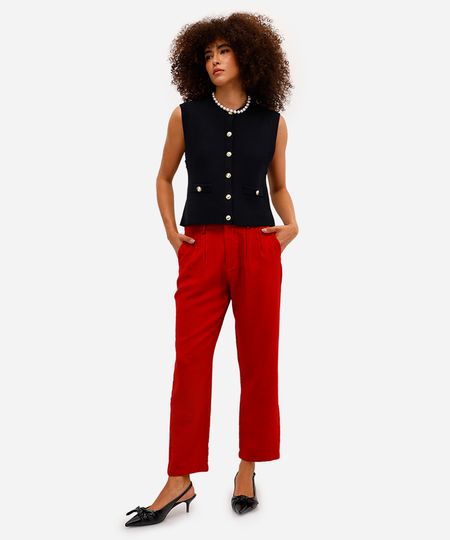 calça de alfaiataria feminina cós elástico vinho 44 calça de alfaiataria feminina cós elástico vinho 44