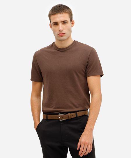 camiseta slim masculina manga curta marrom P