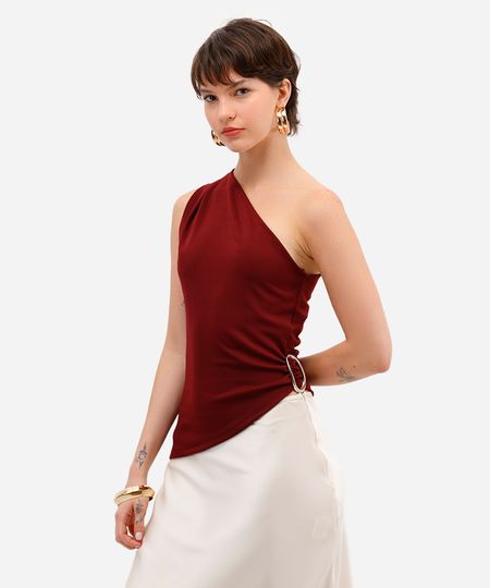 blusa ombro único feminina assimétrica vinho GG